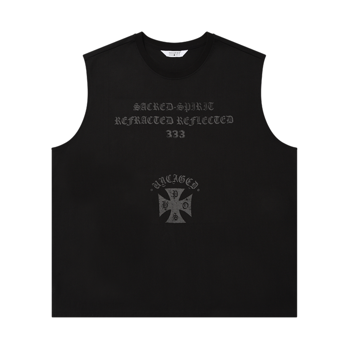 25SUCLSV004-BK PHOS333 Uncaged Slogan Sleeveless Black