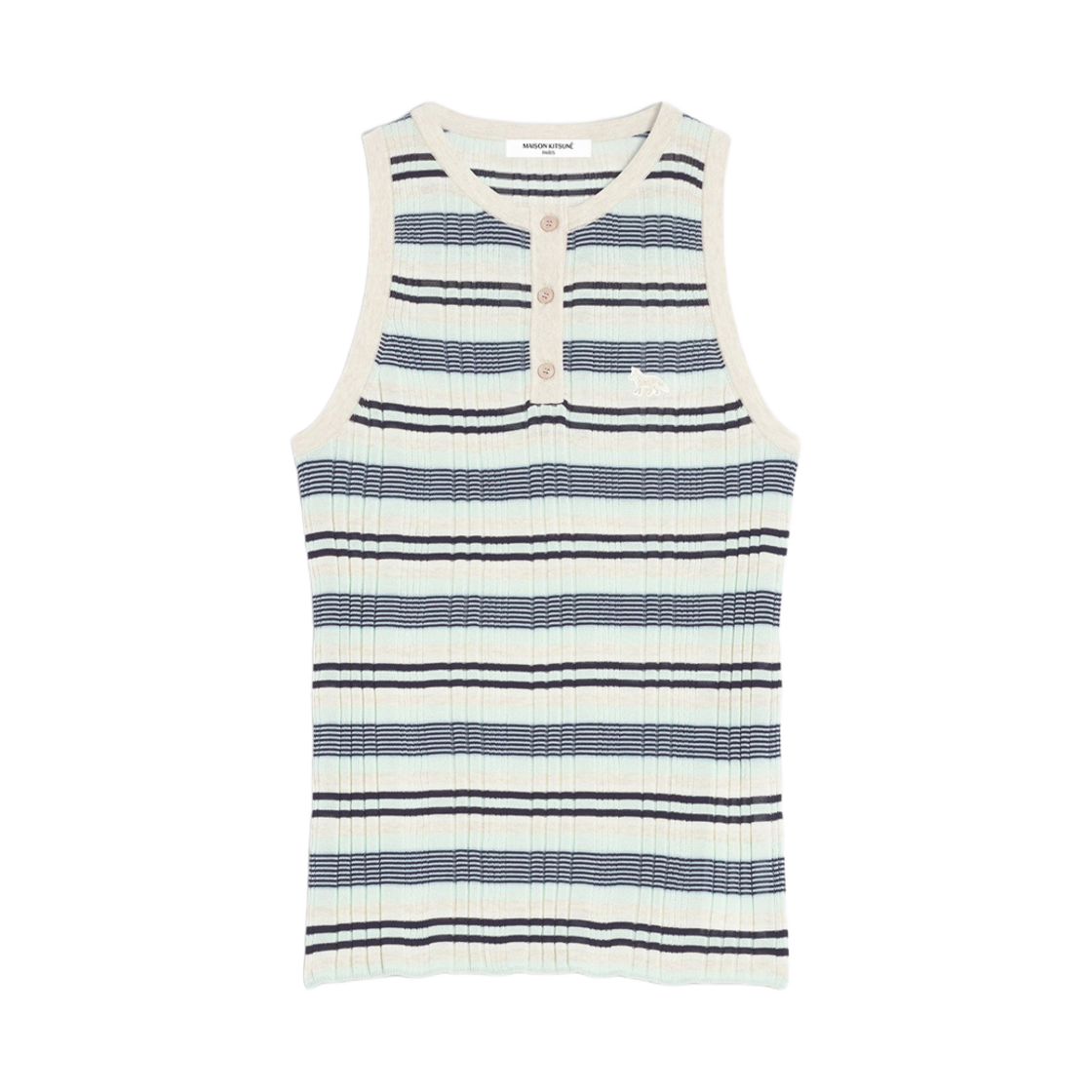 (W) 메종 키츠네 파인 립 스트라이프 탱크 탑 민트 아이스 스모크 스트라이프((W) Maison Kitsune Fine Rib Striped Tank Top Mint Ice Smoke Stripes) - 1