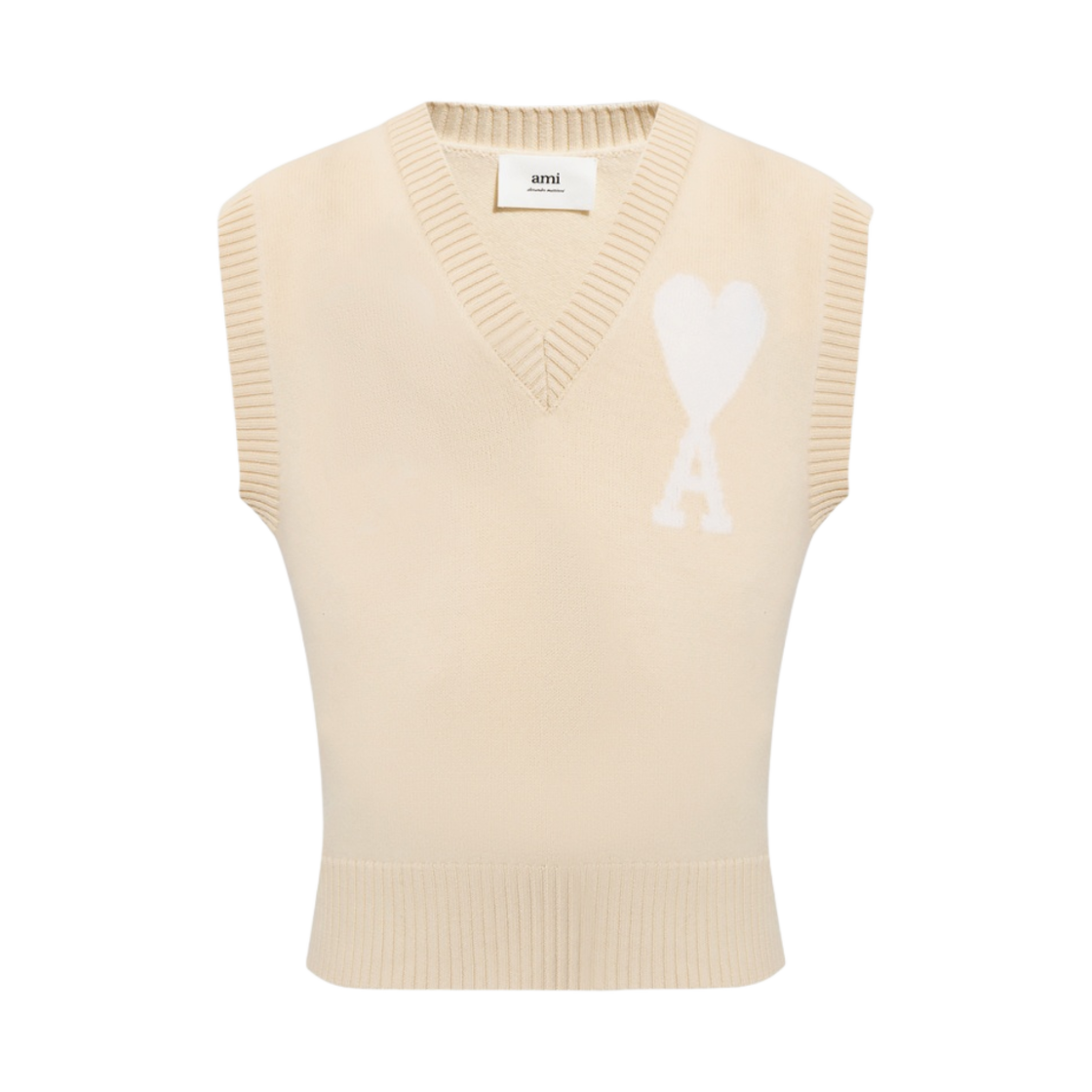 아미 빅 하트 로고 슬리브리스 인타르시아 스웨터 바닐라 화이트(AMI de Coeur Sleeveless Intarsia Sweater Vanilla White) - 1
