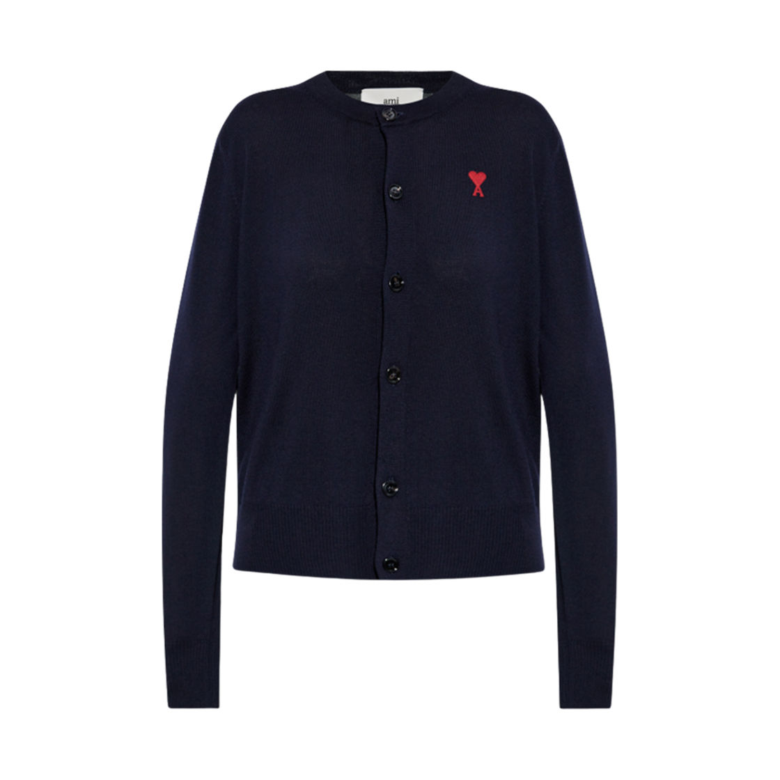 (W) 아미 스몰 하트 로고 클래식 메리노 울 가디건 나이트 블루