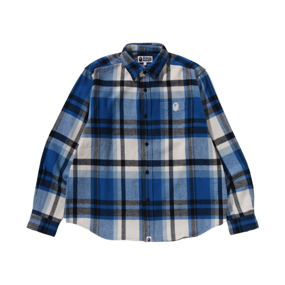 베이프 체크 릴렉스드 핏 셔츠 블루