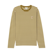 Maison Kitsune Fox Head Patch Regular Marin T-Shirt Khaki Green Stripes