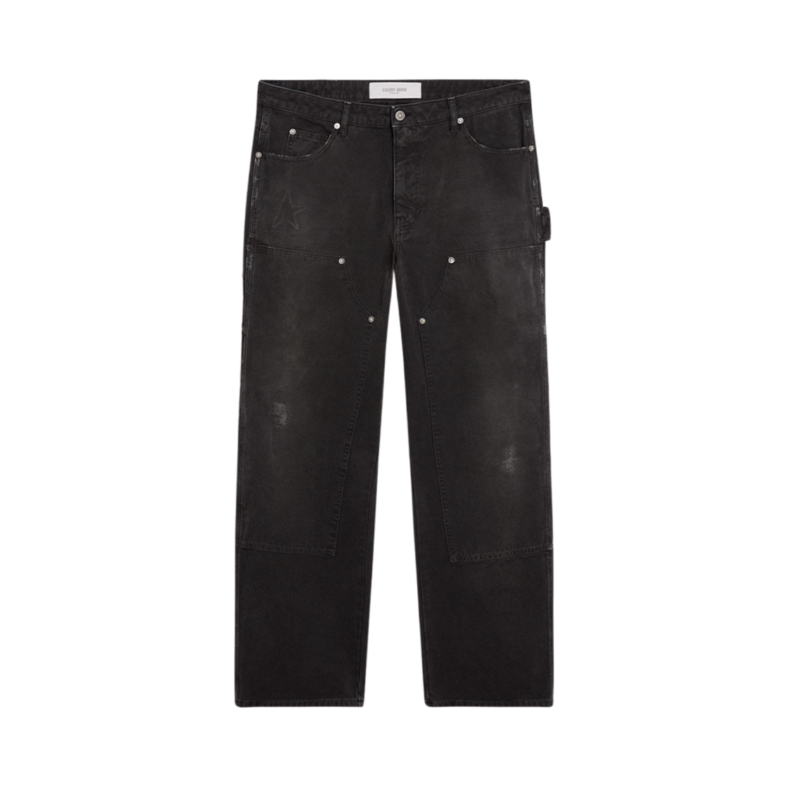 GMP01942-P001921-90100 Golden Goose Distressed Cotton Jeans with Front Patches Black