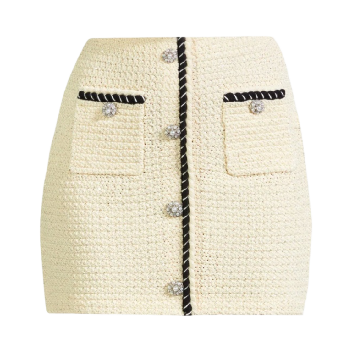 (W) 셀프 포트레이트 시퀸 니트 미니 스커트 크림((W) Self Portrait Sequin Knitted Mini Skirt Cream)