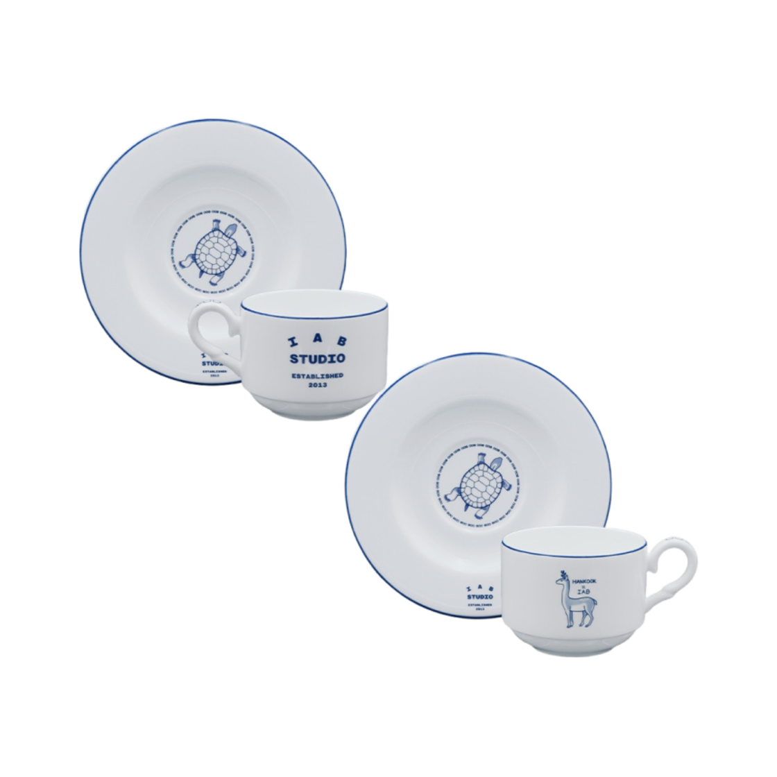아이앱 스튜디오 x 한국 도자기 십장생 컵 세트 화이트 네이비 (2개 세트)(IAB Studio x Hankook Chinaware Ten Symbols of Longevity Cup Set White Navy (Set of 2))