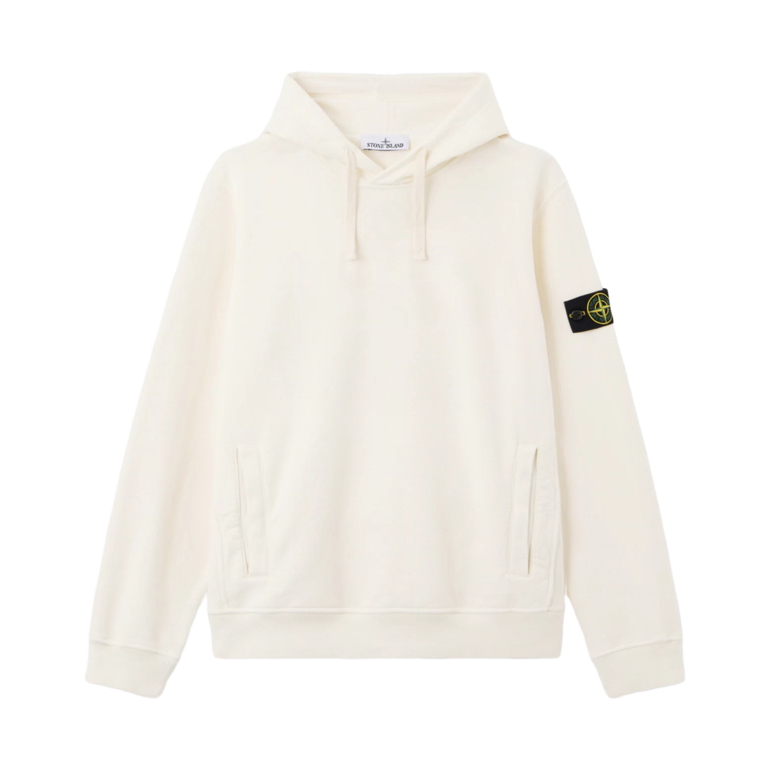 K2S1561000-29S0A20-V0093 Stone Island 6100029 Brushed Organic Cotton Fleece Regular Fit Hooded Sweatshirt with Pouch Pocket Ivory - 25FW