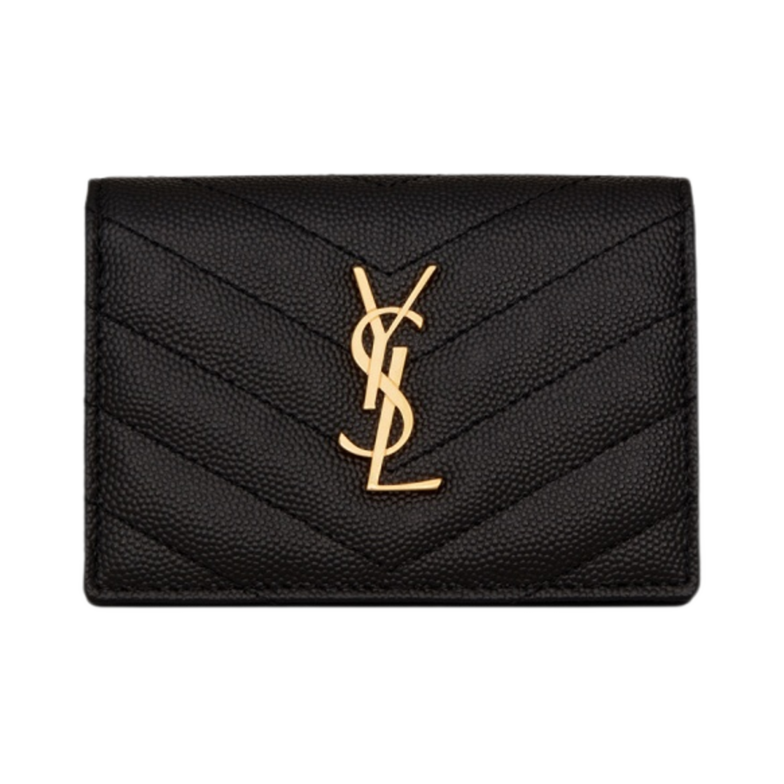 596323-BOWA1-1000 Saint Laurent Cassandre Matelasse Business Card Case in Grain de Poudre Embossed Leather Black