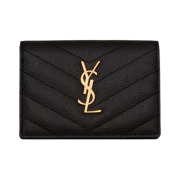 Saint Laurent Cassandre Matelasse Business Card Case in Grain de Poudre Embossed Leather Black