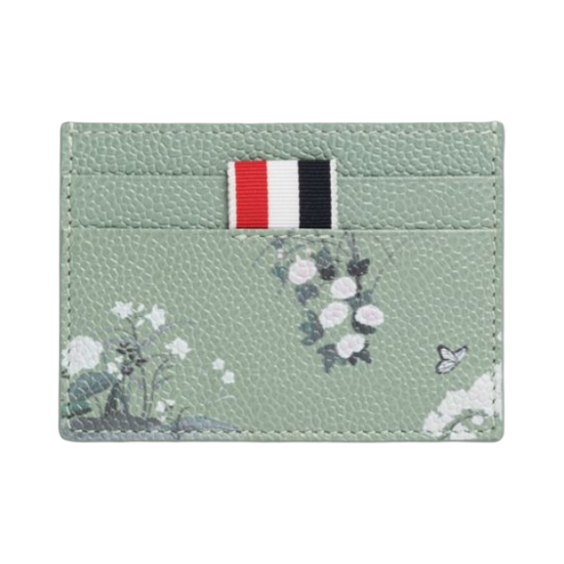 MAW020L-L0003-345 Thom Browne Pebble Grain Leather Toile Single Card Holder Medium Green