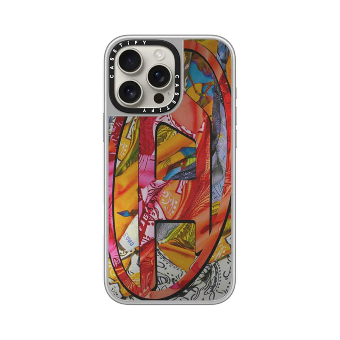 케이스티파이 x 디젤 아이폰 오렌지 반다나 오발 D 맥세이프 미러 케이스 실버 미러 실버 범퍼(Casetify x Diesel iPhone Orange Bandana Oval D Magsafe Mirror Case Silver Mirror Silver Bumper) - 3