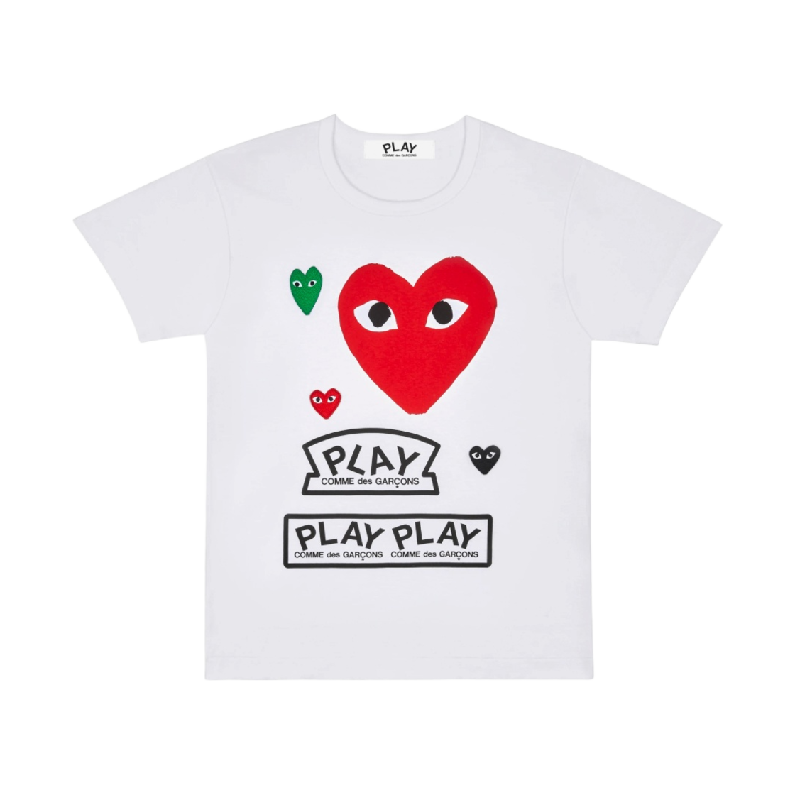 AZ-T280-051-1 Play Comme des Garcons Logo T-Shirt with Red Heart White