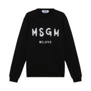 MSGM Long Sleeved Cotton Sweatshirt with Brushed Logo Black