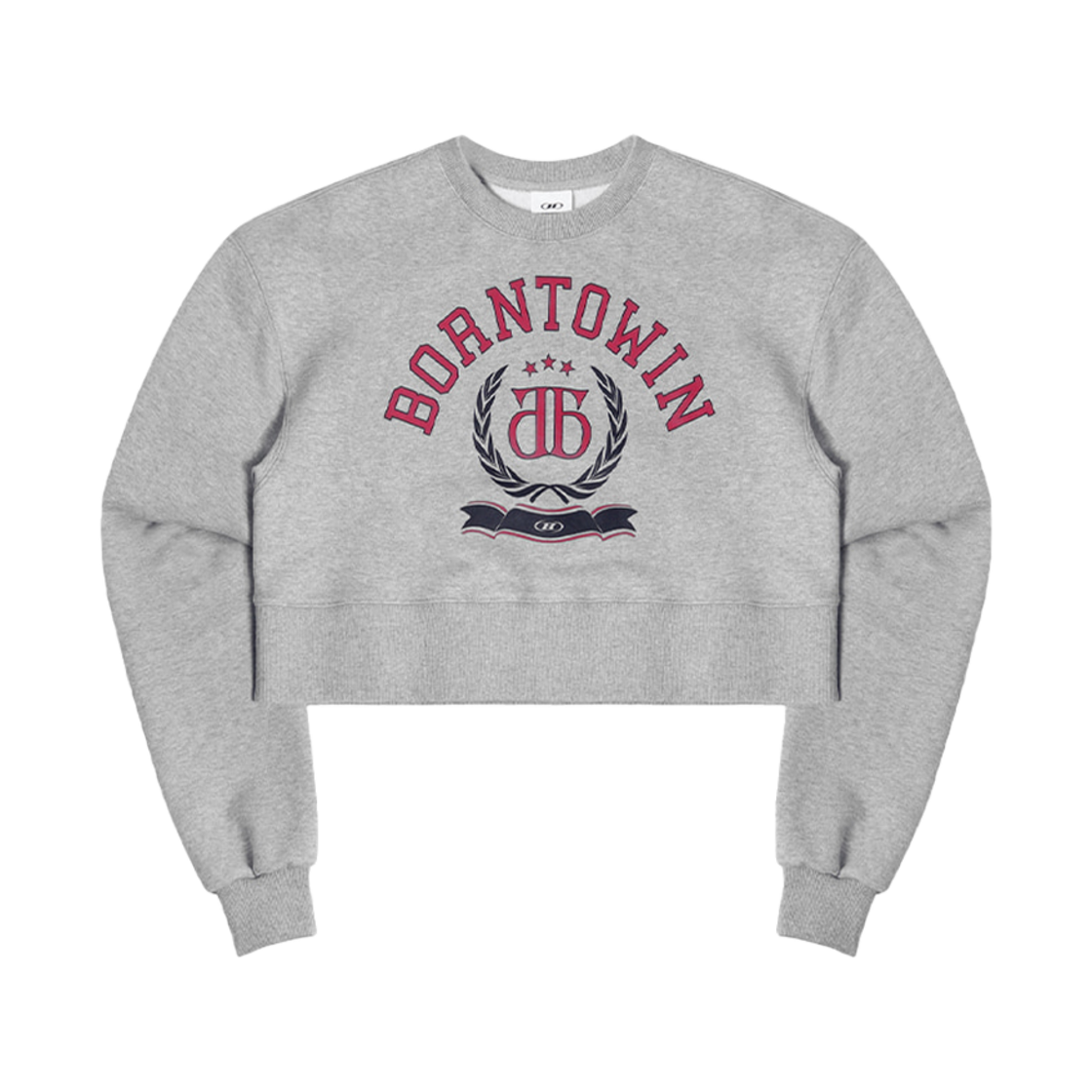 본투윈 더블 B 엠블럼 크롭 스웨트셔츠 멜란지 그레이