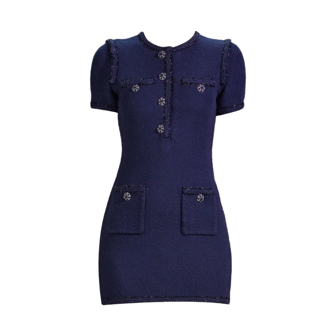 (W) 셀프 포트레이트 니트 미니 드레스 네이비((W) Self Portrait Knit Mini Dress Navy) - 1