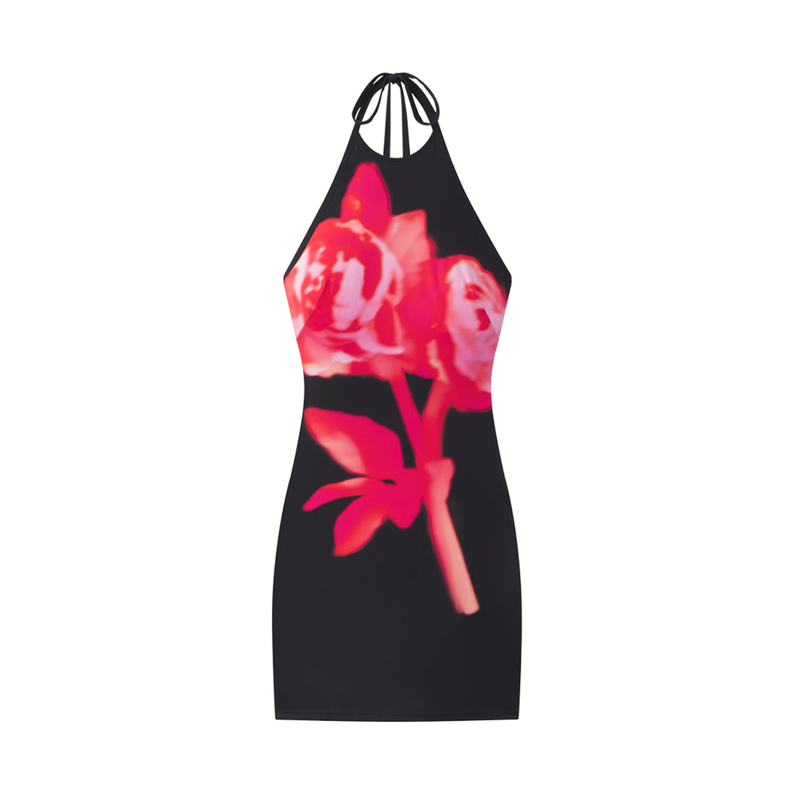 (W) 카이 x 이오네스 스무스 스트레치 홀터 미니 드레스 블랙 피오니((W) Khy x Ioannes Smooth Stretch Halter Mini Dress Black Peony)