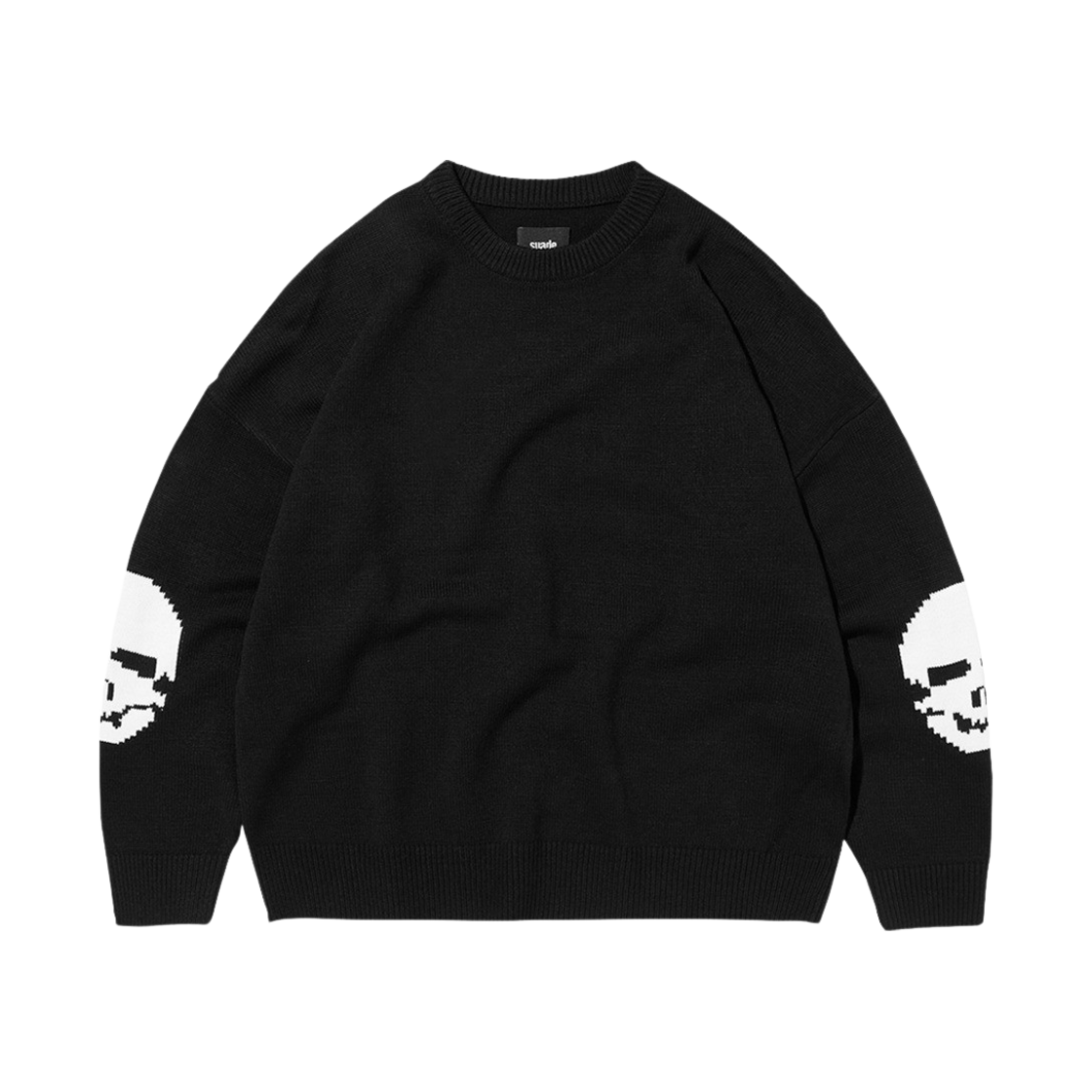 스웨이드 엘보우 스컬 니트 블랙