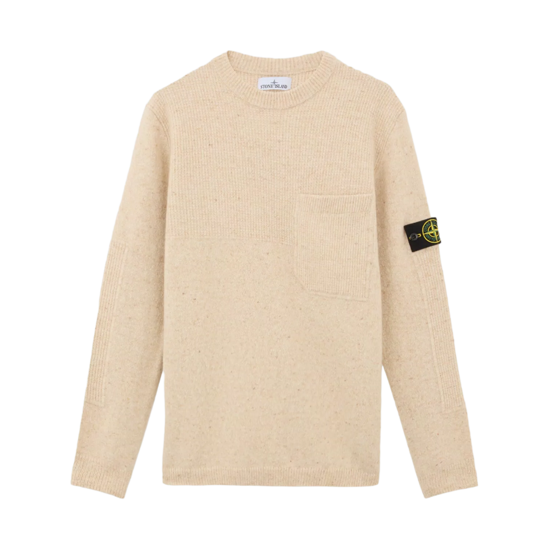8115562B1-V0097 Stone Island 562B1 Speckled Wool Nylon Silk Loose Fit Crewneck Sweater with Pocket Off White - 24FW