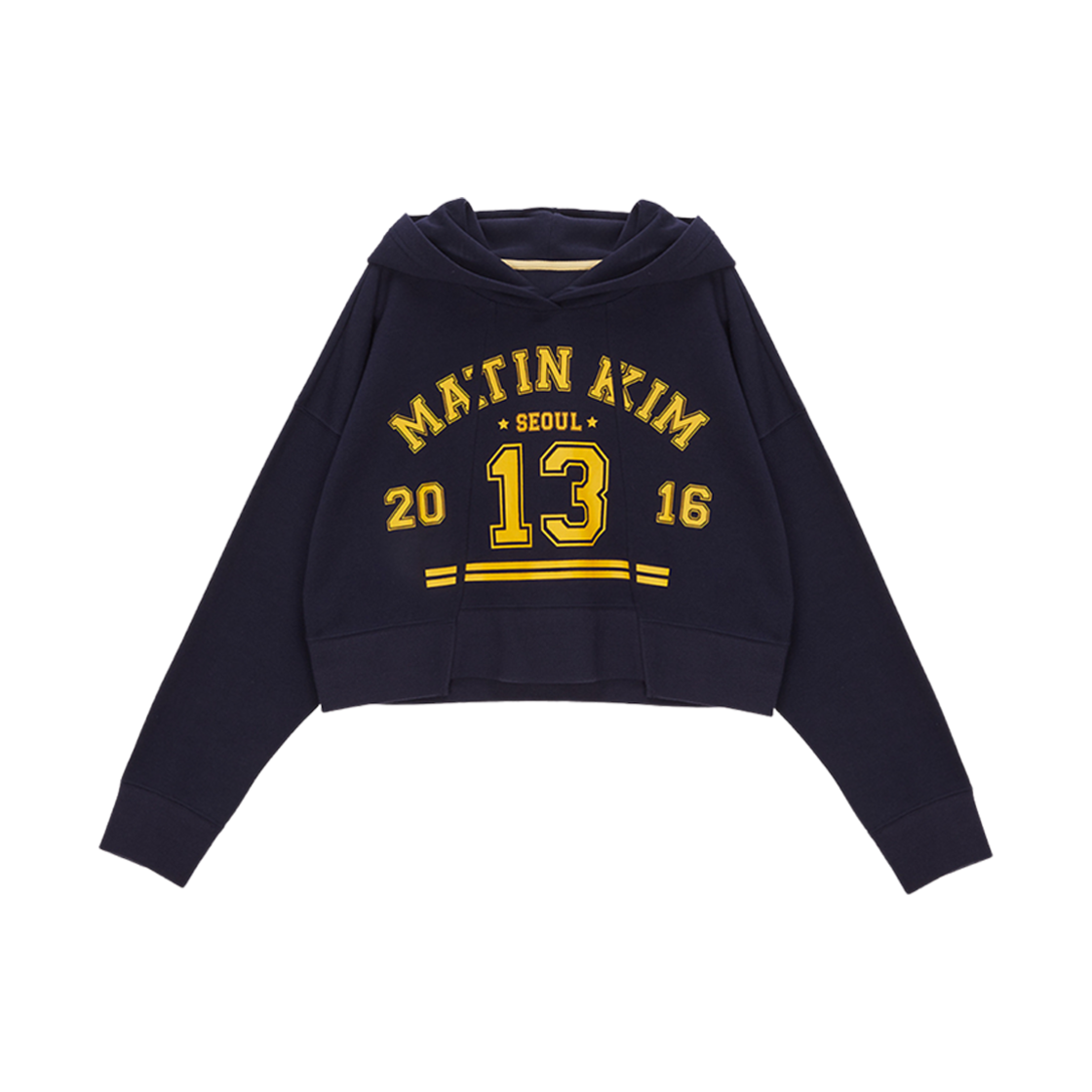 (W) 마뗑킴 마뗑 아크 크롭 후디 네이비((W) Matin Kim Matin Arch Crop Hoody Navy) - 1