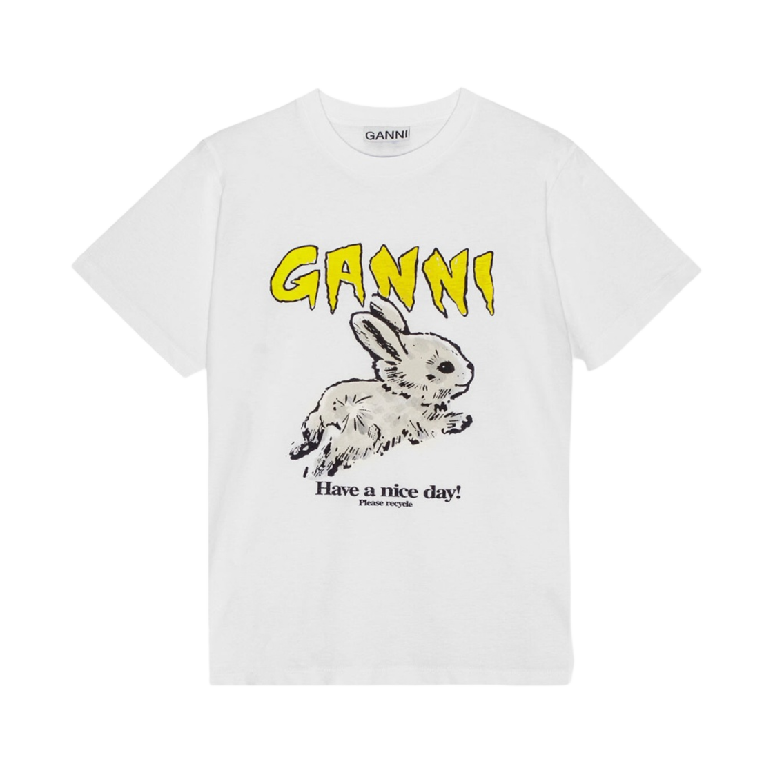 (W) 가니 릴렉스드 버니 티셔츠 브라이트 화이트((W) Ganni Relaxed Bunny T-Shirt Bright White)