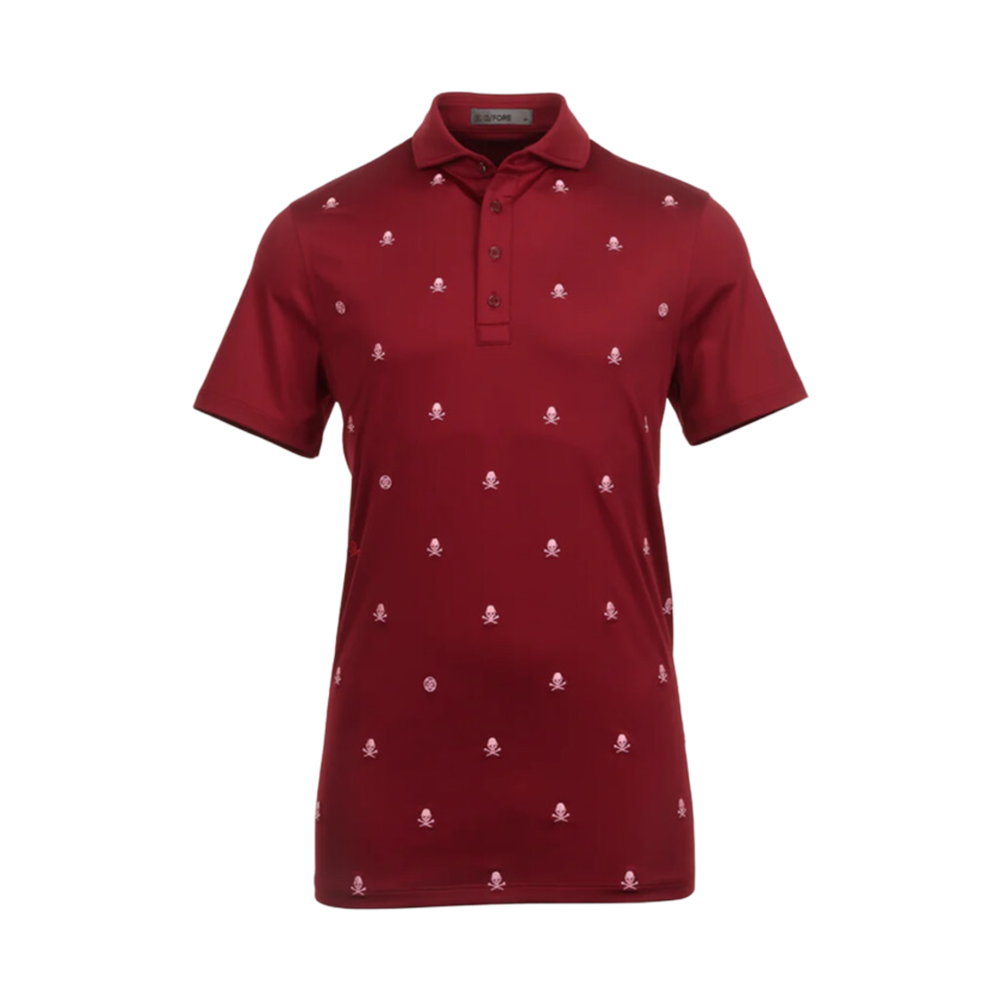 지포어 자수 스컬 테크 저지 모던 스프레드 칼라 폴로 루바브(G/Fore Embroidered Skull Tech Jersey Modern Spread Collar Polo Rhubarb)