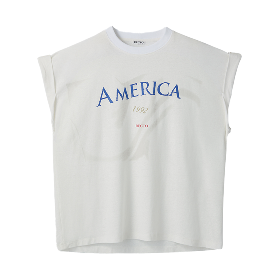 関税なし【RECTO】アメリカ 1992 ノースリーブ Tシャツ 렉토 아메리카 1992 슬리브리스 턴업 티셔츠 오프화이트 | Recto