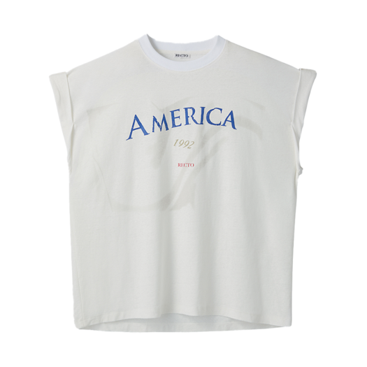 RM25SJTP017OW Recto America 1992 Sleeveless Turn Up T-Shirt Off White