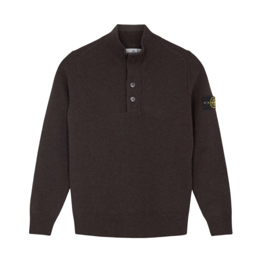 Stone Island 540A3 High Neck Half Button Lambswool Knit Dark Brown - 21FW