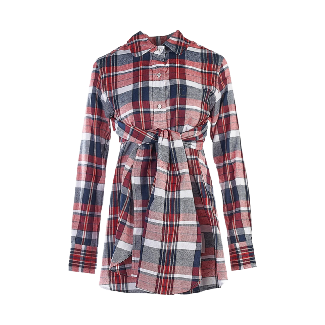 FLL152A-F0171-960 (W) Thom Browne Madras Cotton Open Back Twisted Shirt Tricolor