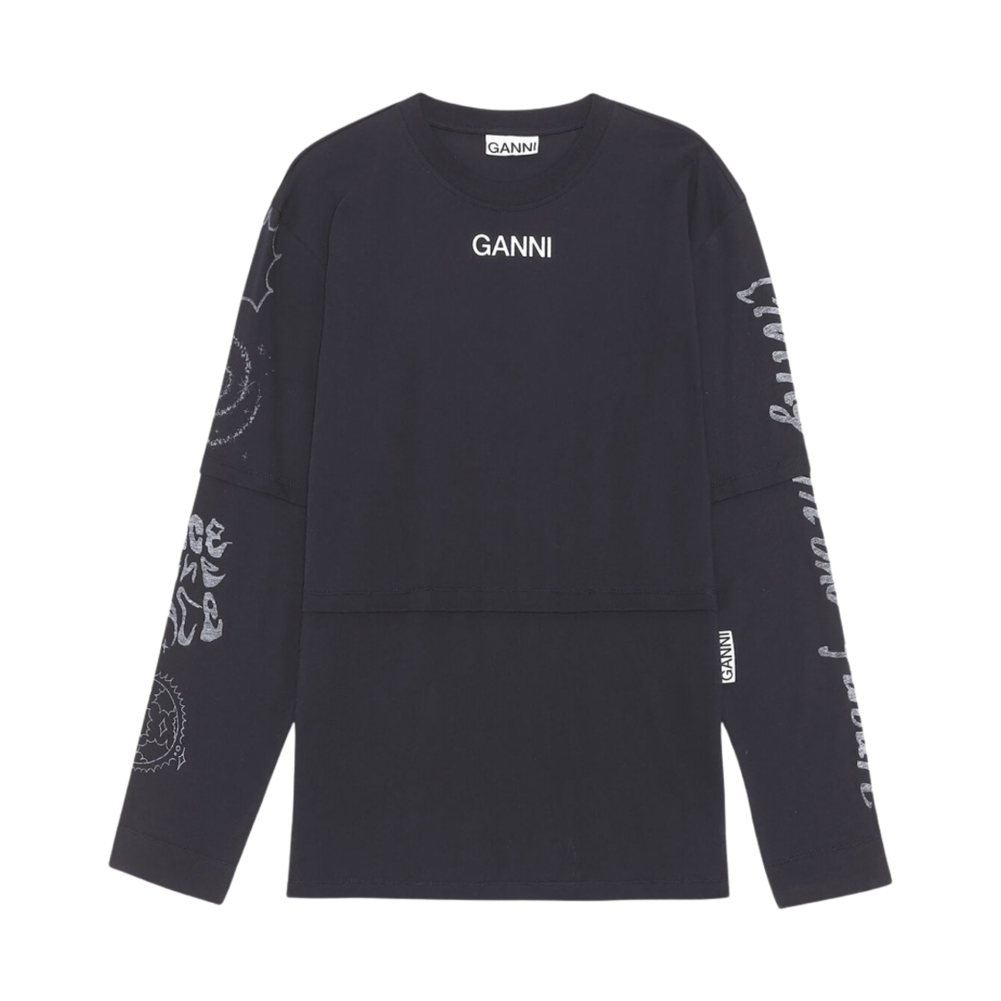 (W) 가니 라이트 코튼 저지 오넥 드롭 숄더 레이어드 티셔츠 팬텀 - 22SS((W) Ganni Light Cotton Jersey O-Neck Dropped Shoulder Layered T-Shirt Phantom - 22SS) - 1