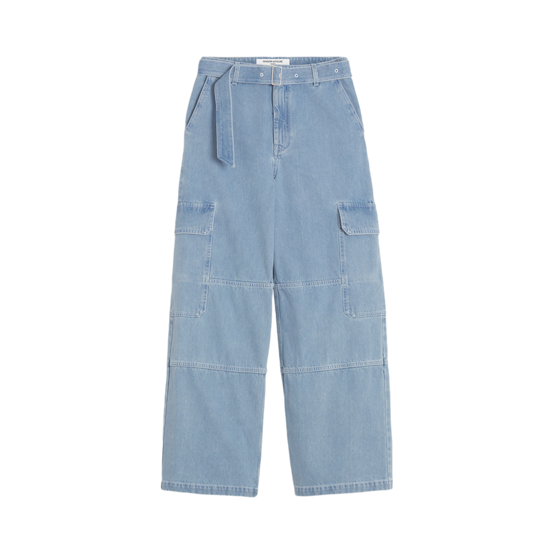 (W) 메종 키츠네 벨티드 유틸리티 데님 팬츠 블리치드 인디고((W) Maison Kitsune Belted Utility Denim Pants Bleached Indigo) - 1