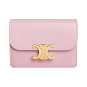 Celine Card Holder with Flap in Shiny Calfskin Light Pink