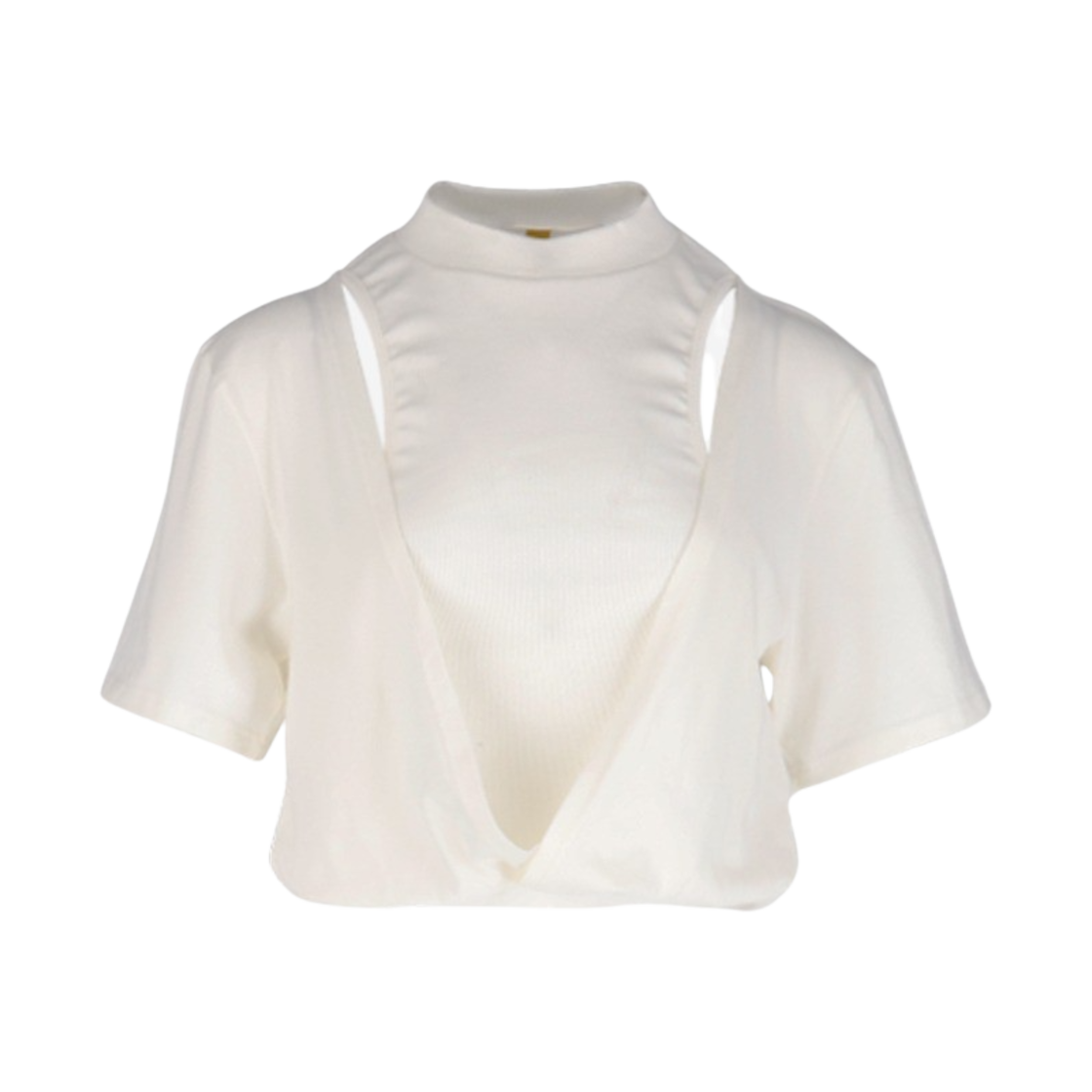 쿄 우먼 스쿱레이서 레이어드 컷아웃 크롭 티셔츠 오프화이트