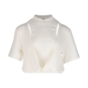 KYO Women Scoopracer Layered Cut-Out Cropped T-Shirt Off White