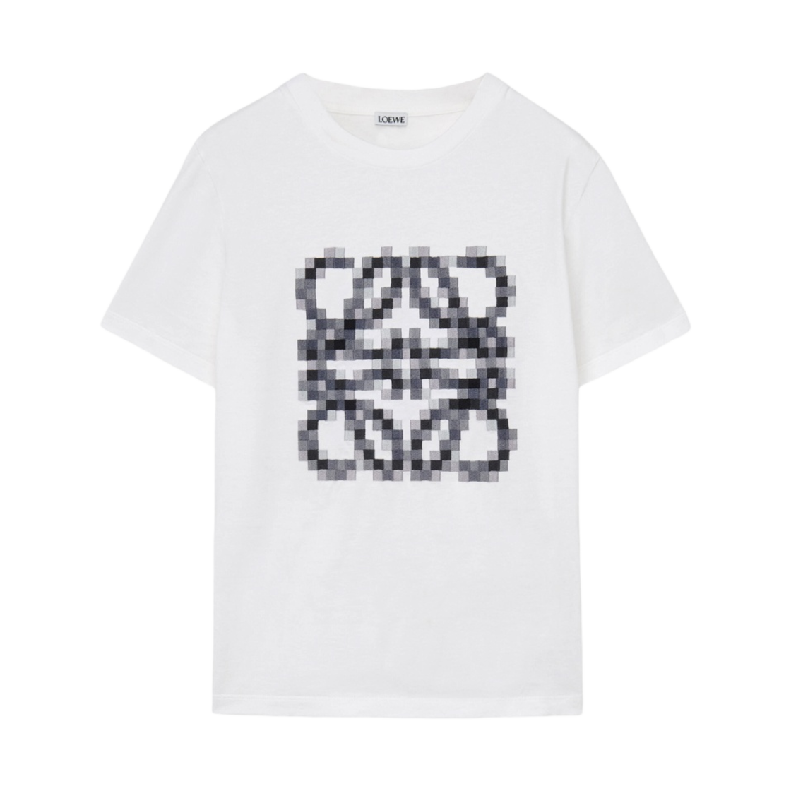 (W) 로에베 아나그램 픽셀 코튼 저지 티셔츠 화이트((W) Loewe Anagram Pixellated T-Shirt in Cotton Jersey White) - 1