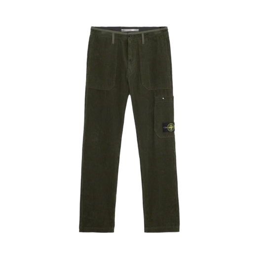 Stone Island 32604 Organic Cotton Corduroy 800 Cargo Pants with Pockets Musk Green - 24FW