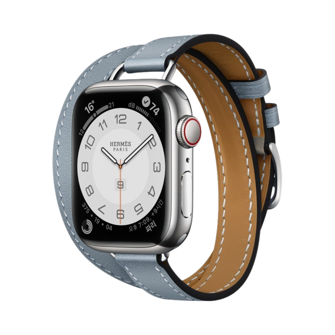 애플 워치 7 에르메스 41mm 실버 스테인리스 스틸 케이스 아뜰라주 더블 투어 블루 랑 (국내 정식 발매 제품)(Apple Watch Hermes Series 7 41mm Silver Stainless Steel Case with Attelage Double Tour Bleu Lin (Korean Ver.)) - 1