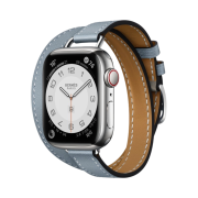 Apple Watch Hermes Series 7 41mm Silver Stainless Steel Case with Attelage Double Tour Bleu Lin (Korean Ver.)
