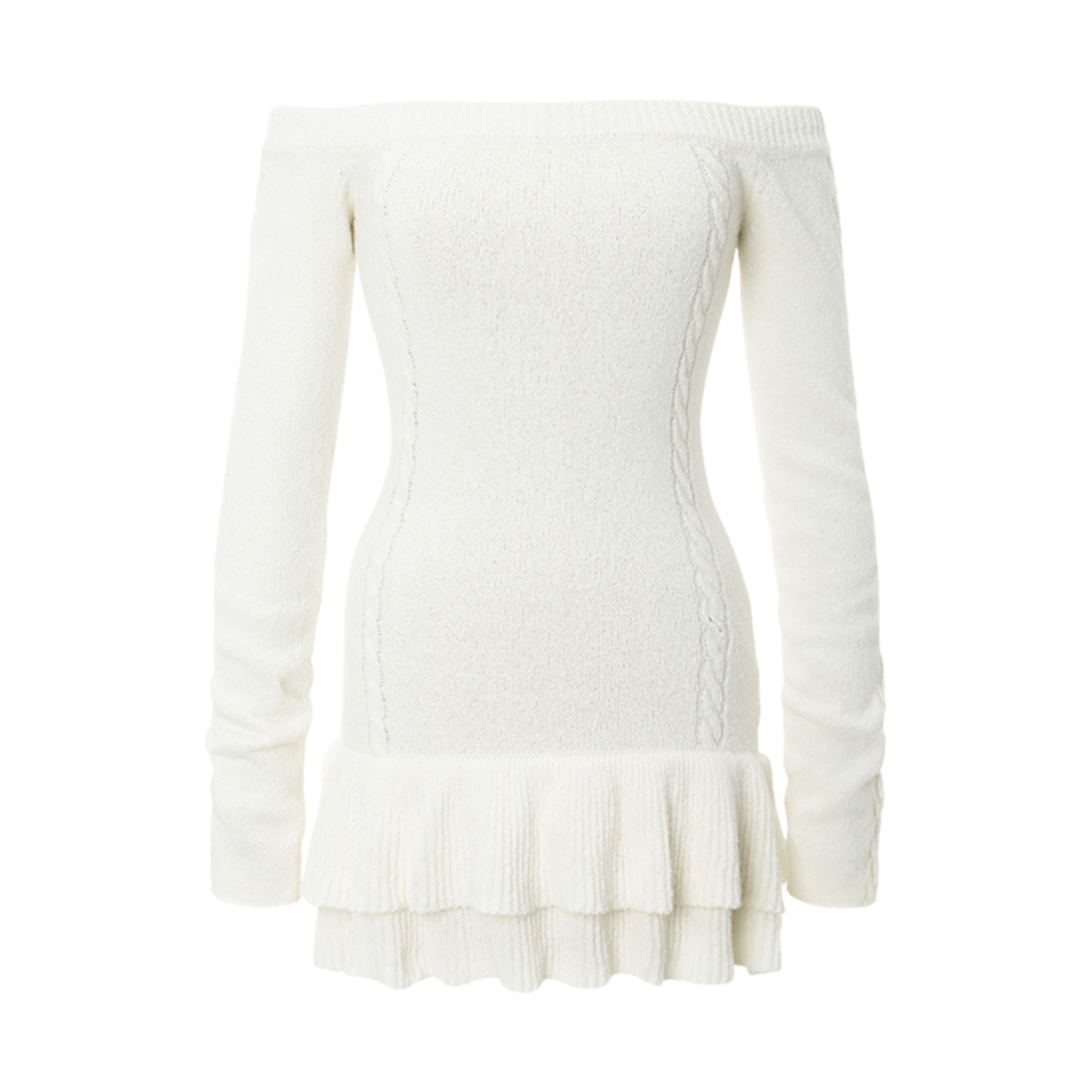 (W) 쓰리타임즈 케이블 오프숄더 드레스 아이보리((W) Threetimes Cable Off-Shoulder Dress Ivory) - 1