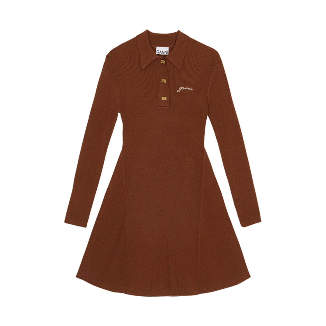 (W) 가니 퓨쳐 비스코스 립 미니 드레스 매더 브라운((W) Ganni Future Viscose Rib Mini Dress Madder Brown) - 1