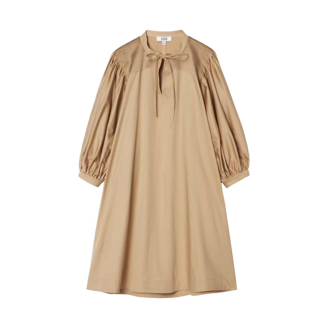 (W) 코스 타이 디테일 플리츠 미니 드레스 베이지((W) COS Tie-Detail Pleated Mini Dress Beige)