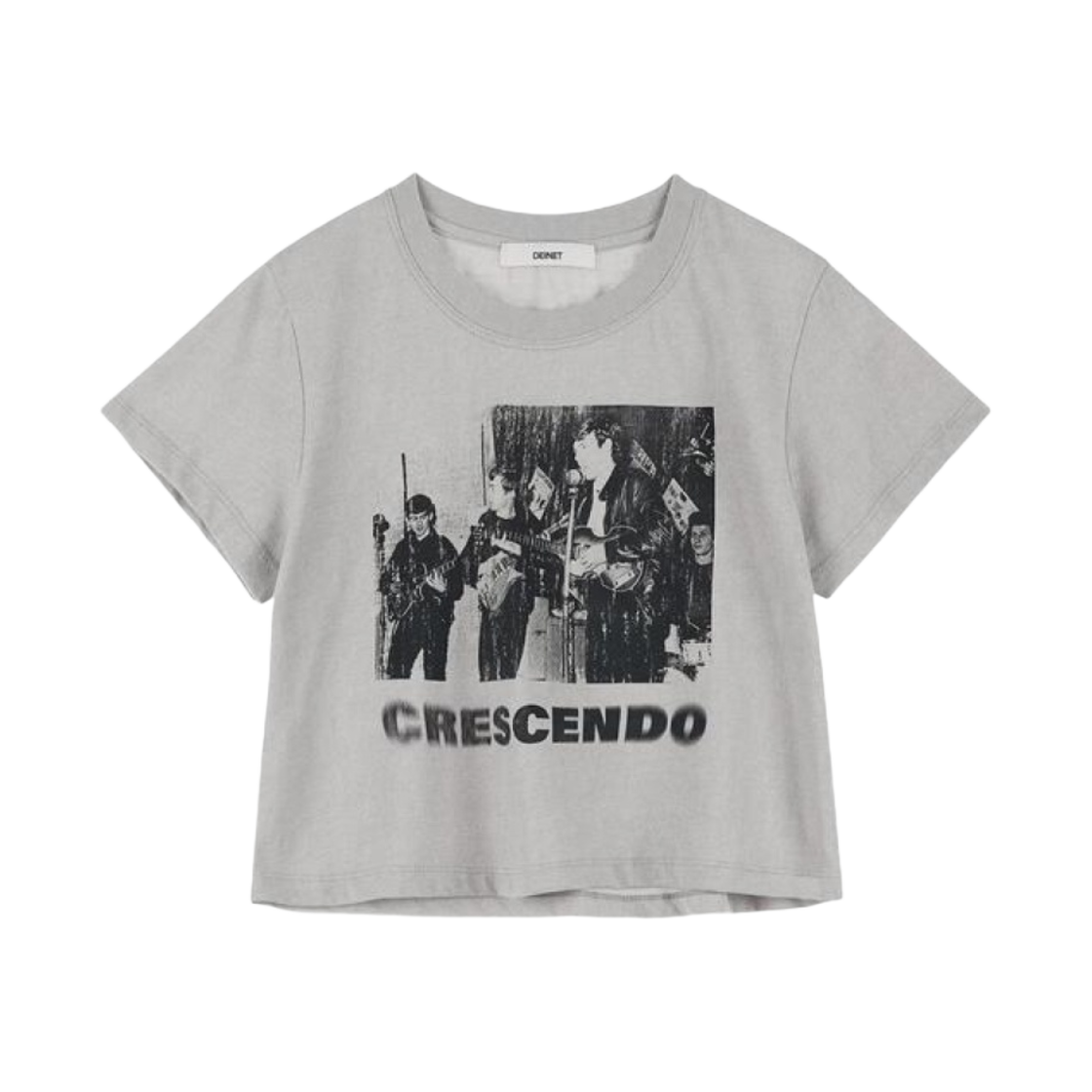(W) 다이닛 크레센도 그래픽 크롭 티셔츠 그레이((W) Deinet Crescendo Graphics Cropped T-Shirt in Grey)