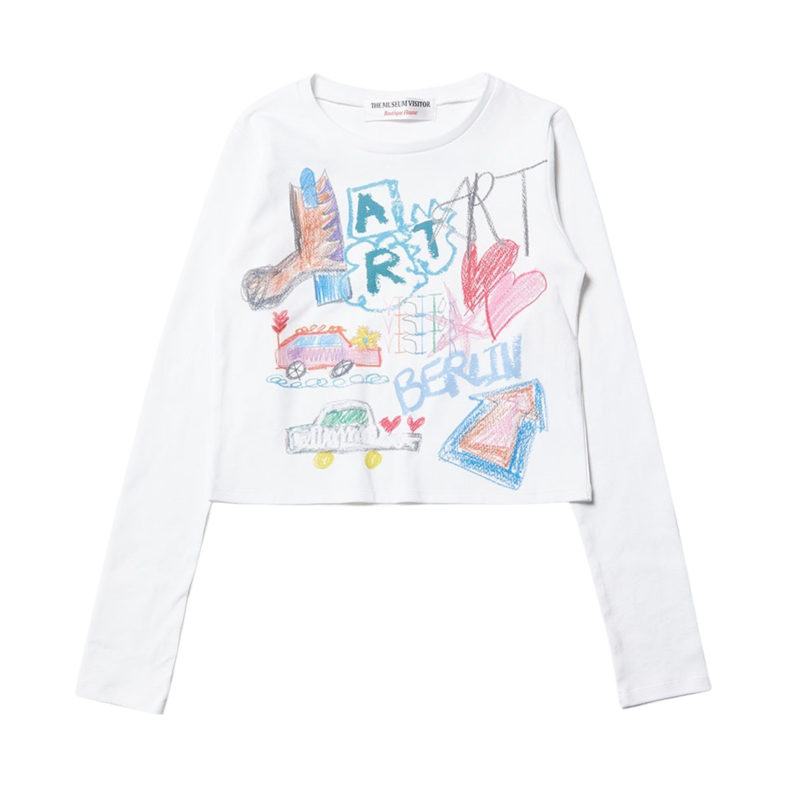 더뮤지엄비지터 크레용 아트 프린티드 크롭 롱 슬리브 화이트