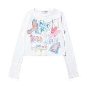 The Museum Visitor Crayon Art Printed Crop Long Sleeve White