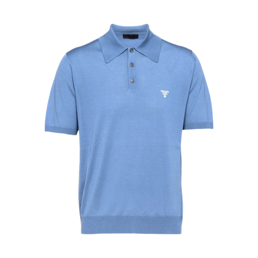 Prada Superfine Wool Polo Shirt Aviator Blue