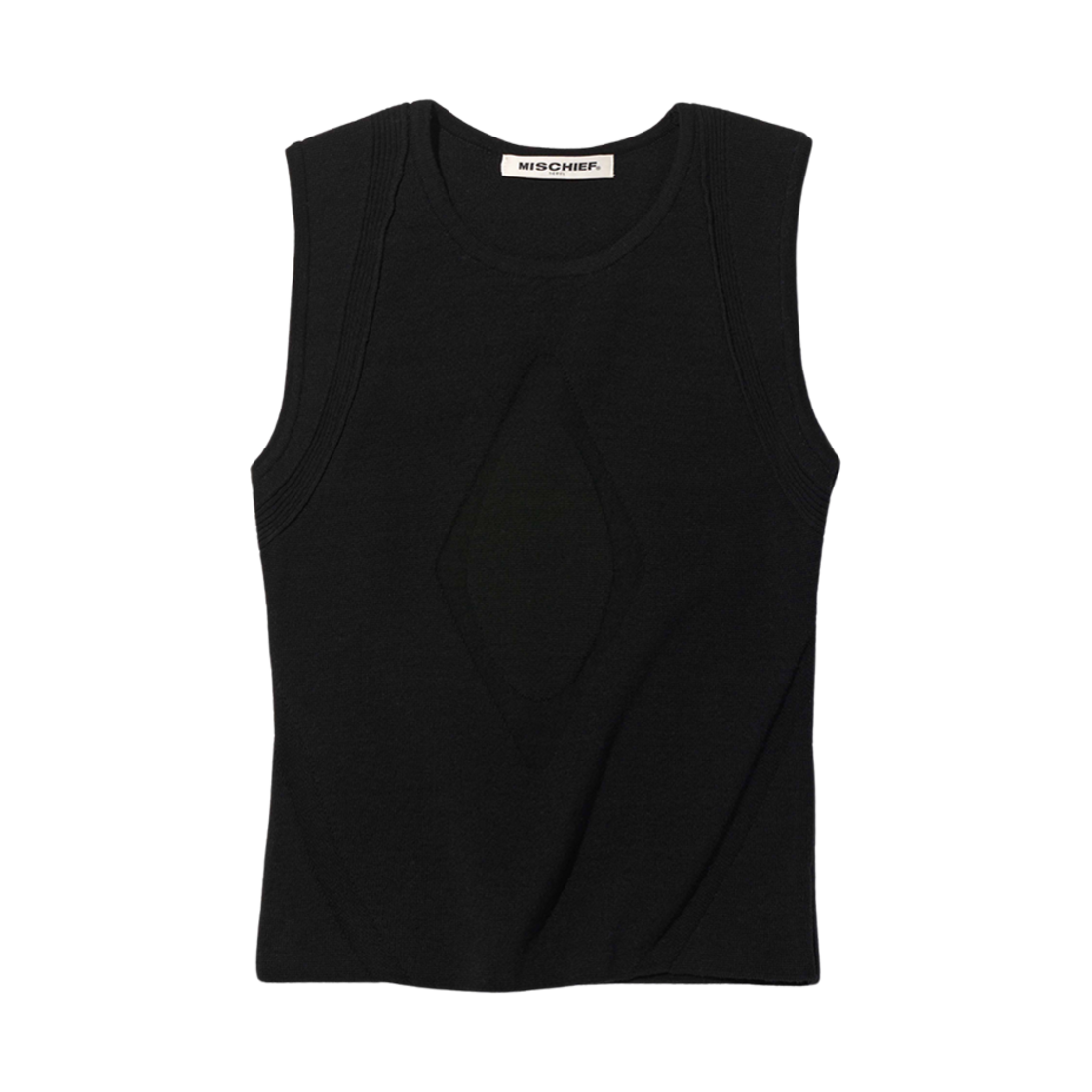 (W) 미스치프 하네스 위브 니트 슬리브리스 블랙((W) Mischief Harness Weave Knit Sleeveless Black)