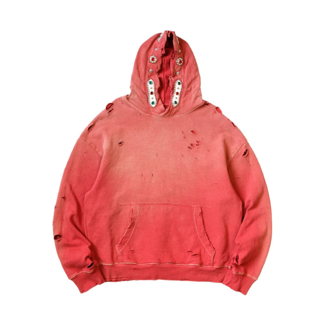 캐피탈 스릴러 데미지드 플리스 후드 스웨트셔츠 스터드 레드