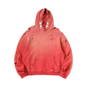Kapital Thriller Damaged Fleece Hooded Sweatshirt Studs Red