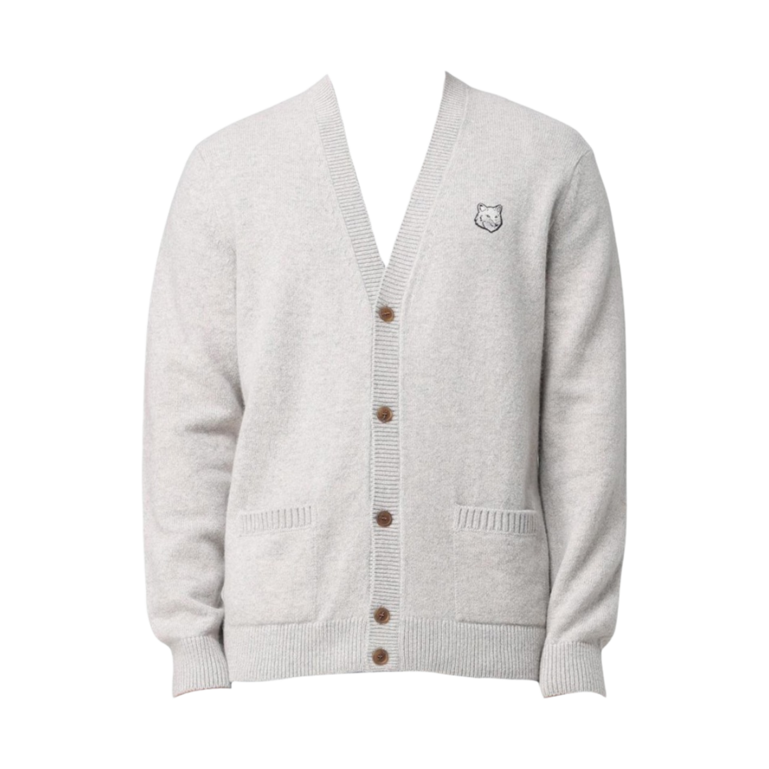 메종키츠네 볼드 폭스 헤드 패치 니트 가디건 라이트 그레이 멜란지(Maison Kitsune Bold Fox Head Patch Knit Cardigan Light Grey Melange)