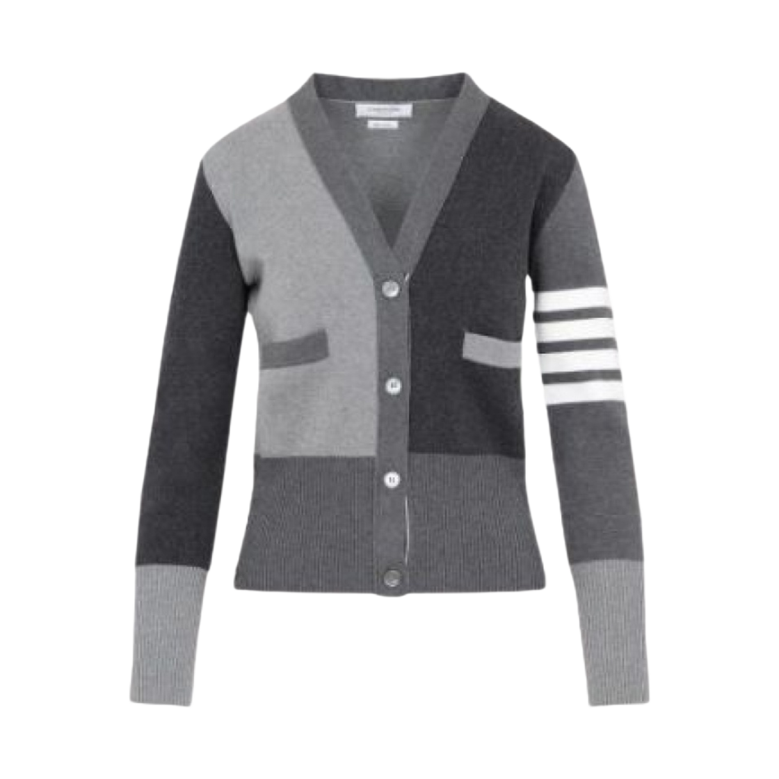 FKC207F-00219-982 (W) Thom Browne Funmix Crepe 4-Bar Cardigan Tonal Grey