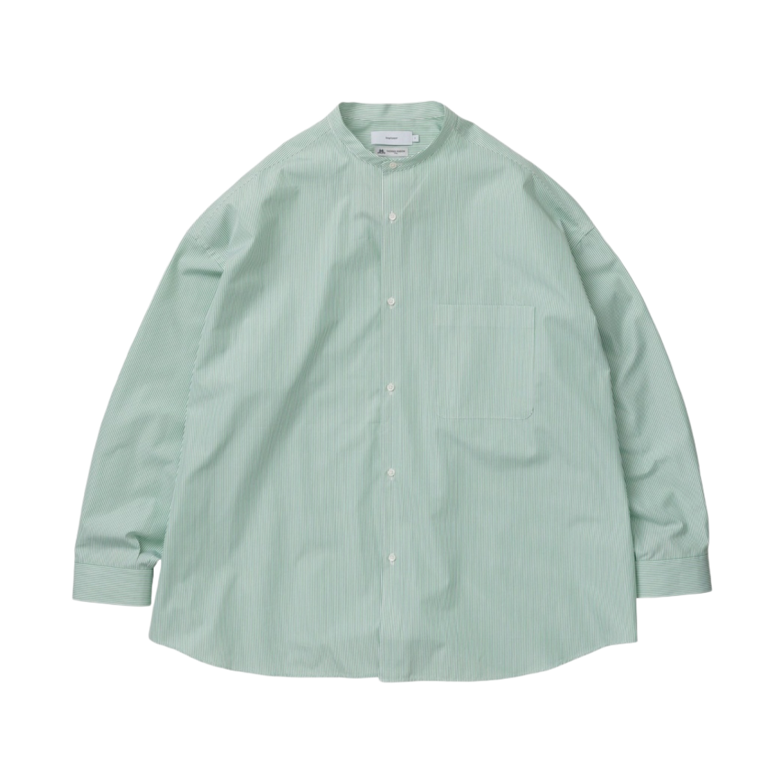 GM224-50022 Graphpaper Thomas Mason L/S Oversized Band Collar Shirt Green Stripe